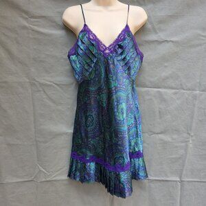Victoria’s Secret Gold Label Green Blue Paisley Satin Chemise Slip Gown S Sleep